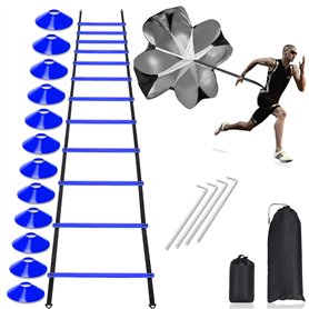 Kit d'entraînement de football - Échelle de coordination de 6 m et 12 cônes à disque