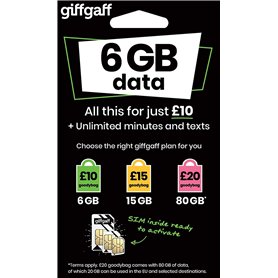 Carte SIM 2G 3G 4G - Giffgaff O2 Multi Taille Standard Micro Nano £5 Bonus Crédit après avoir rechargé £10 Première Fois Appels