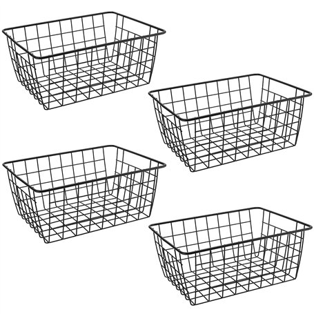 MUKLEI Lot de 4 paniers de rangement en fil métallique noir