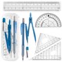 Lot de 7 outils de géométrie bleu avec compas