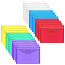 24 Pièces Pochette Plastique A4 Colorée Pochette Documents Transparent Document Dossier Pochettes Chemises avec Bouton-Pression