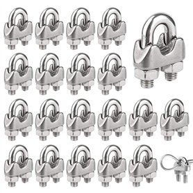 20 Pièces Serre Cable Acier M3 Serre Cable Inox 304 U Boulon Clip de Câble Métalliques pour Câble Métallique en Acier de 3 mm Co