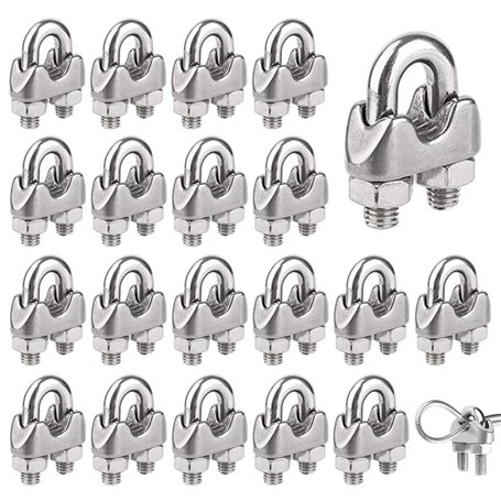 20 Pièces Serre Cable Acier M3 Serre Cable Inox 304 U Boulon Clip de Câble Métalliques pour Câble Métallique en Acier de 3 mm Co