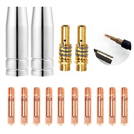 14pcs Poste a Souder Mig sans Gaz Embouts de Contact de Buse de Soudage 15AK MIG/MAG Support de Connecteur de Gaz M6 0