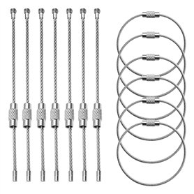 WLUOS 50 Pièces 15 cm Porte-Clés en Fil Porte-Clés en Câble Boucle Cable Porte Clé en Fil Acier Inoxydable avec Serrure à Vis po