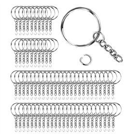 Lot de 70 porte-clés de 25 mm avec chaîne - Anneau fendu DIY - Kit de bricolage - Pour travaux manuels