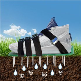 AIQII Chaussures aératrices de pelouse avec 4 sangles réglables et scarificateur en métal pour aérateurs de pelouse