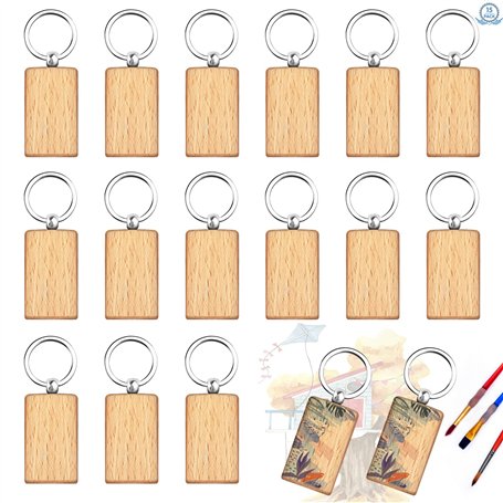 15 Pcs Porte Clés en Bois Bricolage Rectangle Personnalisé Porte Clés en Bois Brut Porte Clés en Bois Créatif Naturel Porte Clés