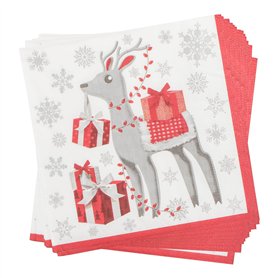 Lot de 20 serviettes en papier motif renne de Noël - Décoration de table fantaisie