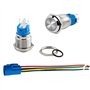 Aiqeer 2 Pièces 16 mm Commutateur Bouton-Poussoir Momentané, 12V / 24V 5A Interrupteur à Bouton-Poussoir en Acier Inoxydable Éta