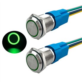 Aiqeer 2 Pièces 16 mm Commutateur Bouton-Poussoir Momentané