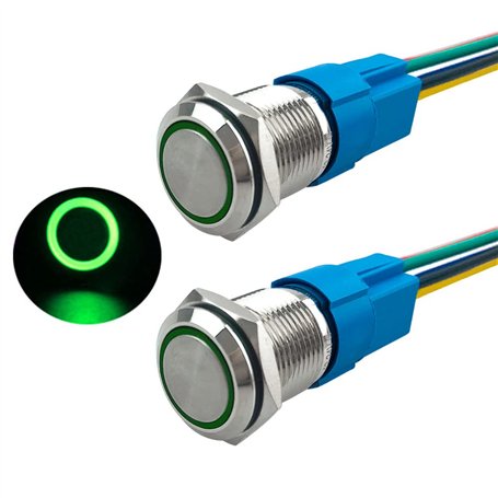 Aiqeer 2 Pièces 16 mm Commutateur Bouton-Poussoir Momentané