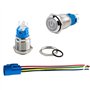 Aiqeer 2 Pièces 16 mm Commutateur Bouton-Poussoir Auto-Bloquant, 12V / 24V 5A Interrupteur à Bouton-Poussoir en Acier Inoxydable