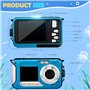 Helangel Appareil Photo Etanche Numérique,Full HD 2.7K 48MP Caméra sous-Marine Zoom Digital 16x Camera Etanche avec Double écran
