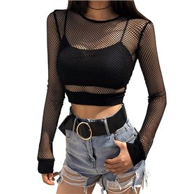 VisSec Femme avec Dentelle Tulle Manches Longues Moulant Haut Top Sexy Slim Elégant Noir Invisibles Rafraîchissantes Femme Sans