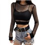 VisSec Femme avec Dentelle Tulle Manches Longues Moulant Haut Top Sexy Slim Elégant Noir Invisibles Rafraîchissantes Femme Sans