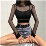 VisSec Femme avec Dentelle Tulle Manches Longues Moulant Haut Top Sexy Slim Elégant Noir Invisibles Rafraîchissantes Femme Sans 
