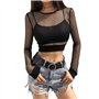 VisSec Femme avec Dentelle Tulle Manches Longues Moulant Haut Top Sexy Slim Elégant Noir Invisibles Rafraîchissantes Femme Sans 