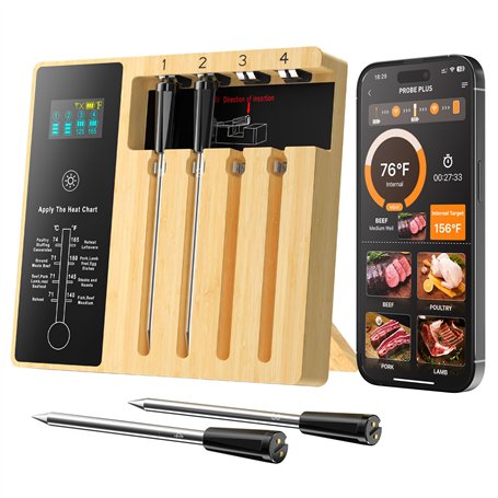 Thermomètre à viande sans fil à 4 sondes pour griller et fumer