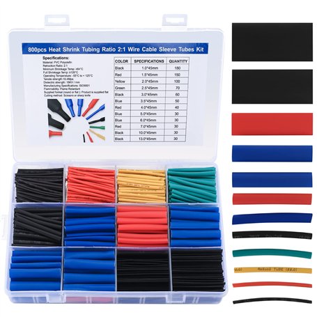 800 Pièces Kit de Tubes Thermorétractables pour Câblage