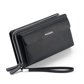 Balidiya Sac à main en cuir pour homme avec porte-cartes et 2 fermetures éclair - Noir - 02 - Portefeuille de voyage