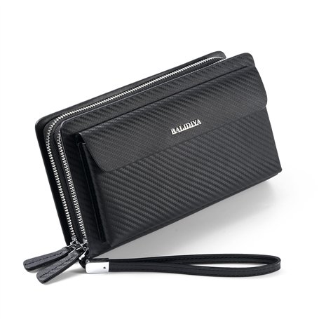 Balidiya Sac à main en cuir pour homme avec porte-cartes et 2 fermetures éclair - Noir - 02 - Portefeuille de voyage
