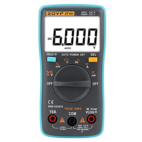 Multimètre numérique 6000 points LCD True-RMS - Voltmètre - Testeur de tension pour voltage