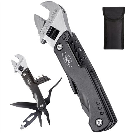 Clé à Molette Clé à Bout Ouvert Multifonction Outil à Main Cadeaux pour Hommes Papa 11 en 1 Outil d'Urgence avec Pince Couteau S