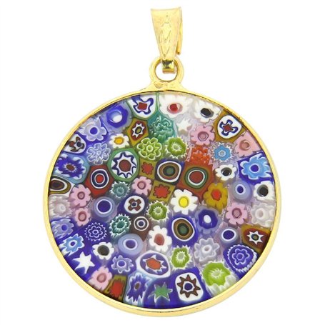 Glass Of Venice Collier Pendentif Millefiori en Verre de Murano Multicolore dans Un Cadre en Argent Sterling plaqué Or 7/8 Pouce