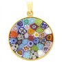 Glass Of Venice Collier Pendentif Millefiori en Verre de Murano Multicolore dans Un Cadre en Argent Sterling plaqué Or 7/8 Pouce