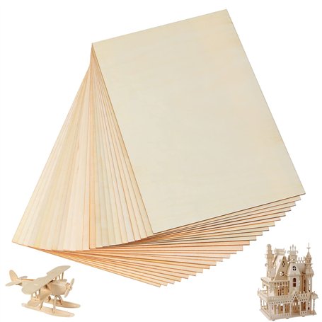 24 pièces de panneaux de bois 300 x 200 x 2mm Panneaux de bois pour le bricolage