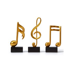 Amoy-Art 3pcs Note de Musique Décor Sculpture Music Figurine Statue Moderne Arts Cadeau Maison Décoration Résine Or 19cm