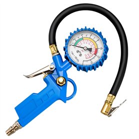 Testeur de pression d'air - Gonfleur de pneu calibré - Accessoire - Plage de mesure du manomètre : 0-16 bar - Longueur du tuyau