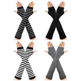 Gants Longs sans Doigts pour Femme Fille 4 Paires Longs Sans Doigts en Tricot de Longueur Coude Gants Extensibles pour le Bureau