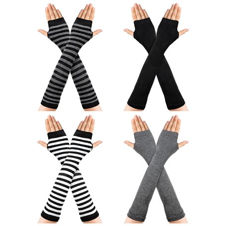 Gants Longs sans Doigts pour Femme Fille 4 Paires Longs Sans Doigts en Tricot de Longueur Coude Gants Extensibles pour le Bureau