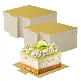 Yesaler Planches à Gâteaux à la Mousse Mini Supports à Gâteau Carré en Carton Doré Plateau de Desserts Assiettes en Papier à Bas