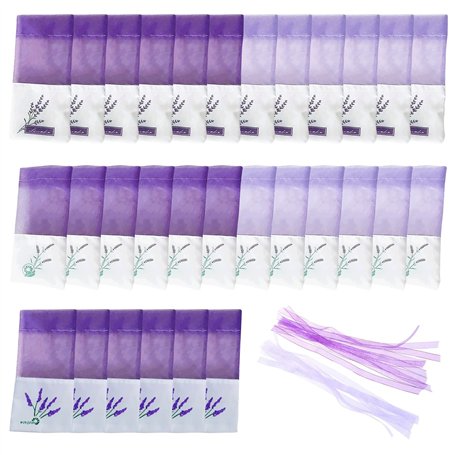 Lot de 30 sachets de Lavande avec 30 Rubans de Fils - Violette - Organisateur pour Petits Objets - Sacs parfumés - Sacs avec Cor