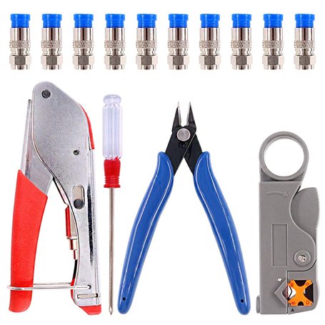 Swpeet Kit d'outils de compression 14 pièces avec sertissage et dénudeur de câble avec 10 connecteurs de compression Idéal pour
