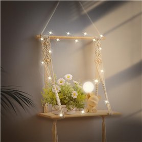 SOSINYA Etagere Murale Bois.Deco Boheme Etagère Murale.Gland tissé à la Main Macramé Mural.Décor Mural avec guirlandes Lumineuse