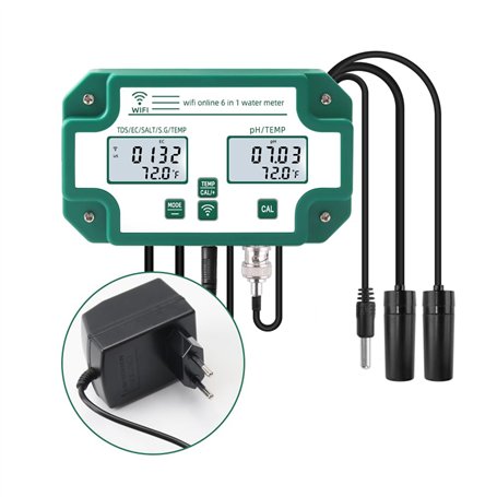Testeur de qualité de l'eau 6 en 1 WiFi Moniteur de qualité de l'eau multiparamètre Numérique PH/Solides totaux dissous/EC/S.G/S
