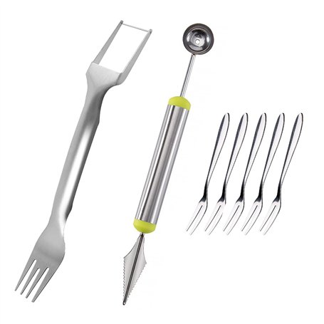 Eniyou 2 Pcs Trancheuse De Pastèque à Fourchette Pastèque Fourchette Trancheuse Pastèque 2 En 1 Outil Multi-Usages Pour Trancheu