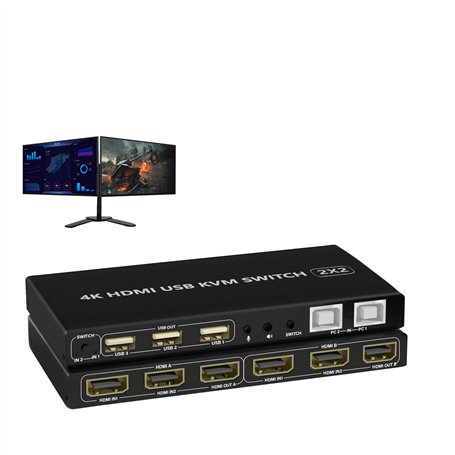 Arkidyn Plus Commutateur KVM Double Moniteur 4K@60Hz 2 Ports