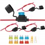 Porte Fusible Étanche 12V-32V Voiture Porte Fusible en Ligne avec 8 Pièces Fusible Plats 5A/10A/15A/20A et 14 AWG Fil pour Camio