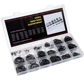Circlip E-Clips Anneau de Retenue en Acier Carbone Bague de Retenue 18 Tailles 3mm-32mm avec Boîte 300 Pièces