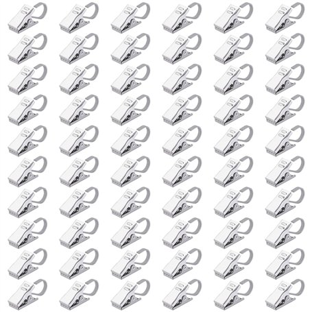 Pinces Rideaux Clips en Acier Inoxydable Crochets Rideau pour Anneaux Rideau Douche Partie Lumineuse Maison Décoration 60 Pièces