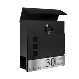 Bl4ckPrint Boîte aux lettres personnalisée anthracite avec compartiment à journaux et 4 clés - Boîte aux lettres murale avec nom