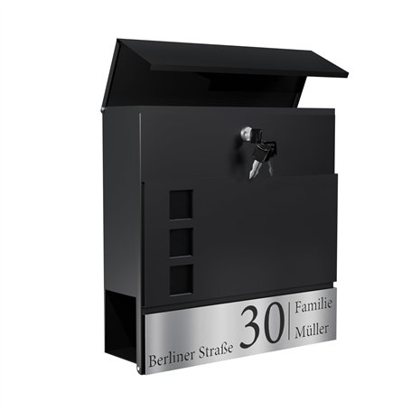 Bl4ckPrint Boîte aux lettres personnalisée anthracite avec compartiment à journaux et 4 clés - Boîte aux lettres murale avec nom