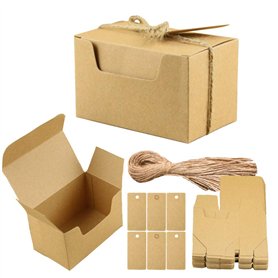 Aweisile 50 Pièces Boite Cadeau Kraft Boîte de Cadeau Boite Papier Kraft avec étiquettes cadeaux et corde de chanvre
