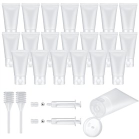 Lot de 20 tubes vides rechargeables en plastique transparent de 30 ml avec outil de distribution d'extraction