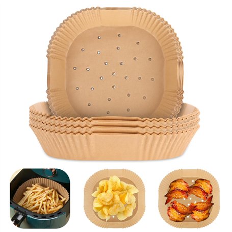 200pcs Papier cuisson air fryer，Papier Sulfurisé Air Fryer，Antiadhésive Paper Liner Accessoires Air Fryer，Carré Friteuse Airfrye